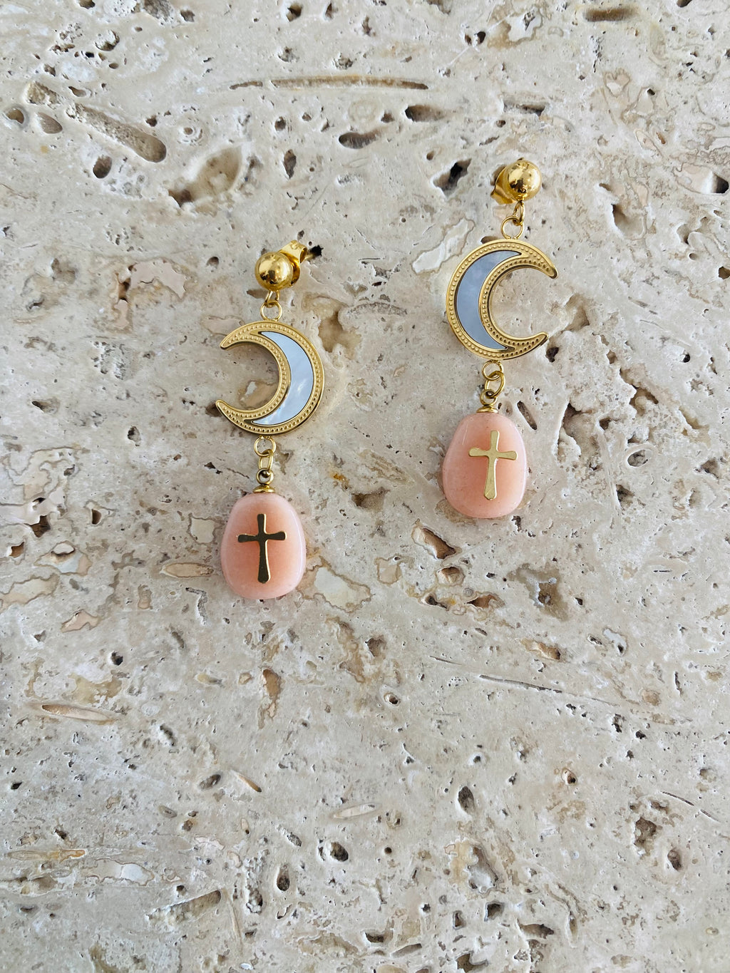 Mother Of Pearl Moon Studs - Cross