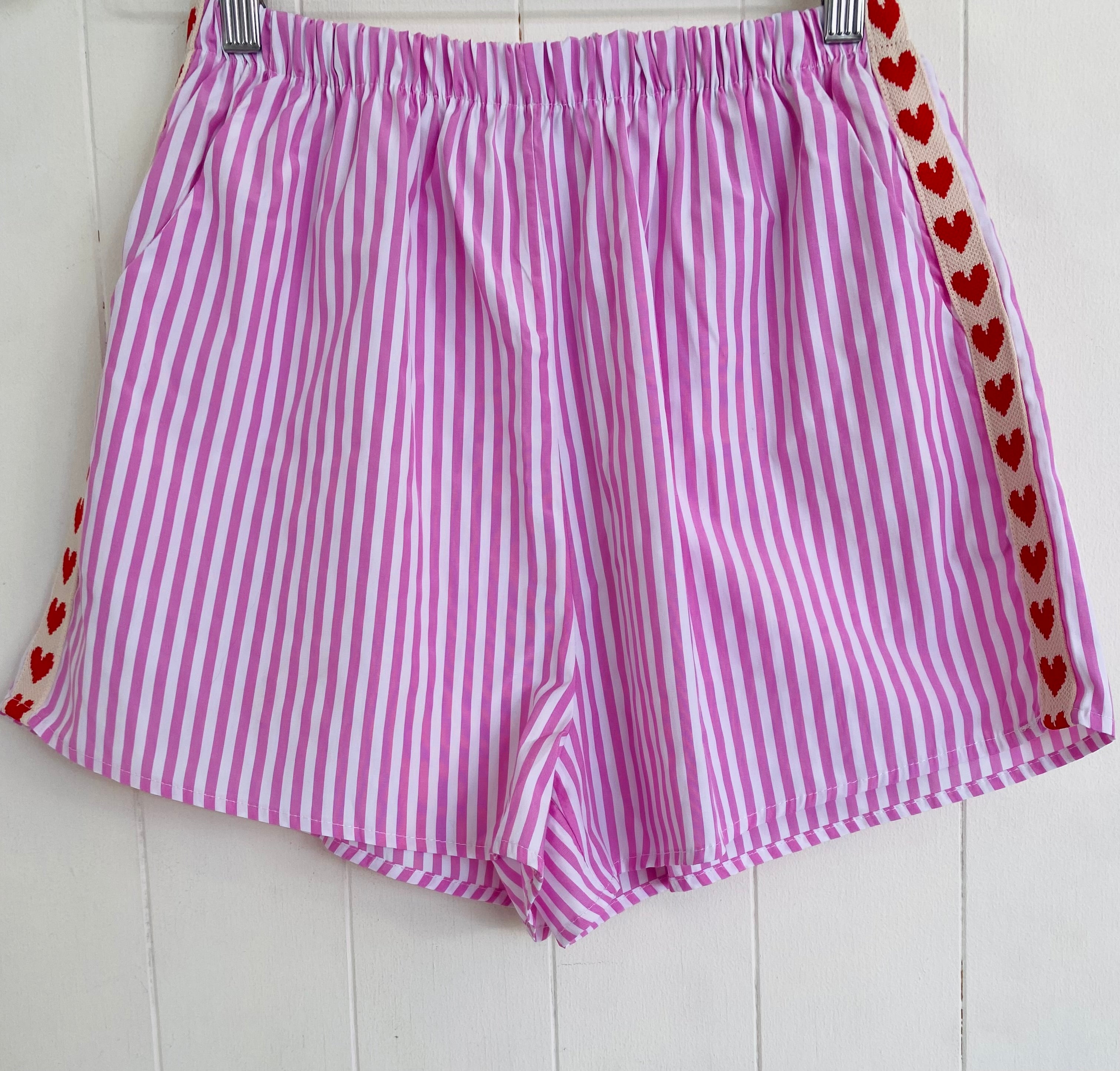 Pink Stripes With Red Heart Shorts