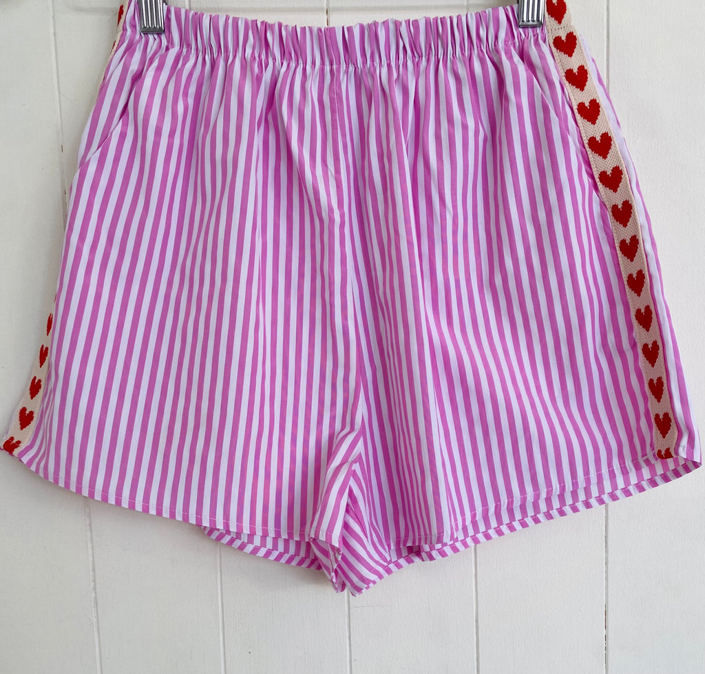Pink Stripes With Red Heart Shorts
