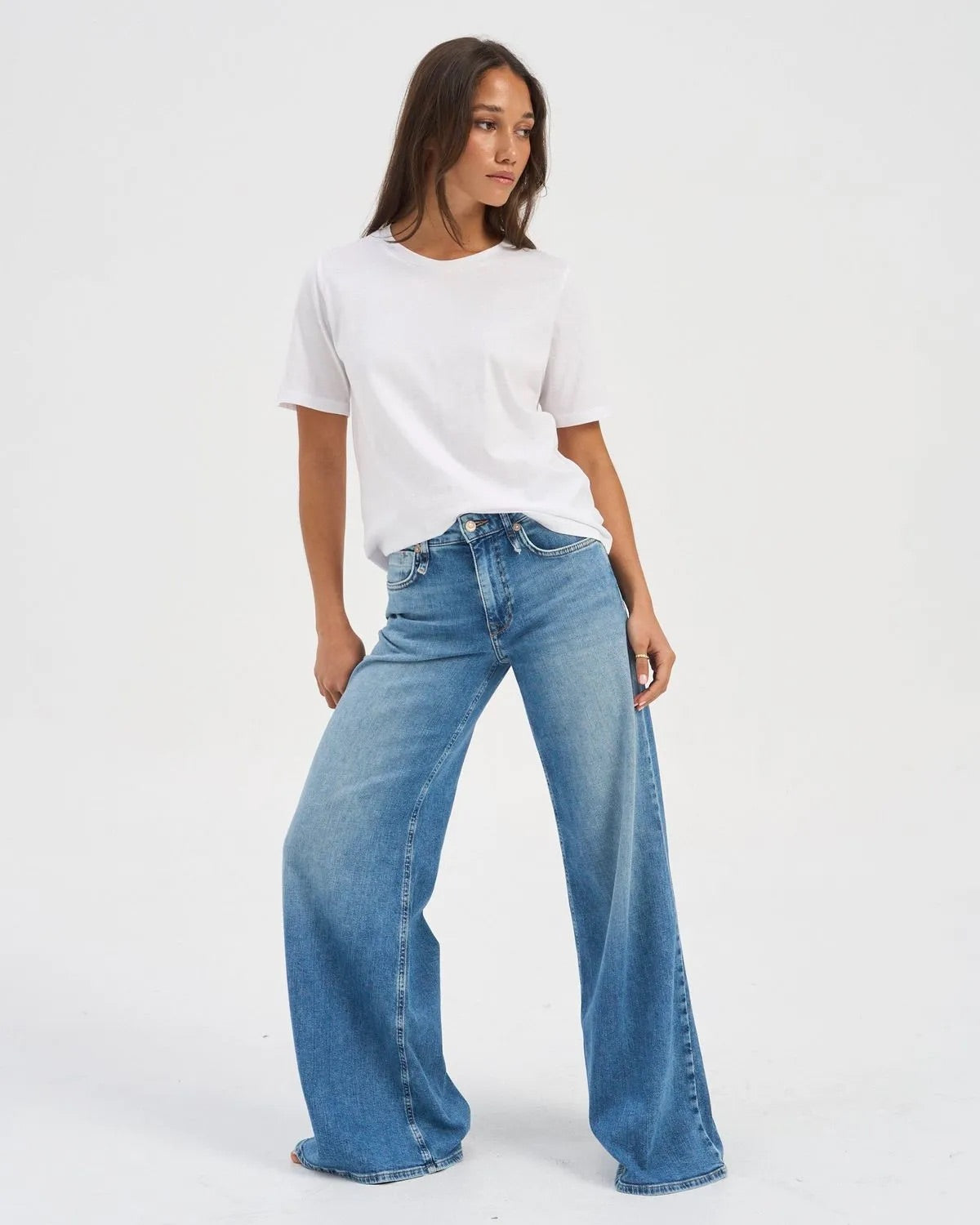 California Wide Leg Jeans - Medium Blue Denim
