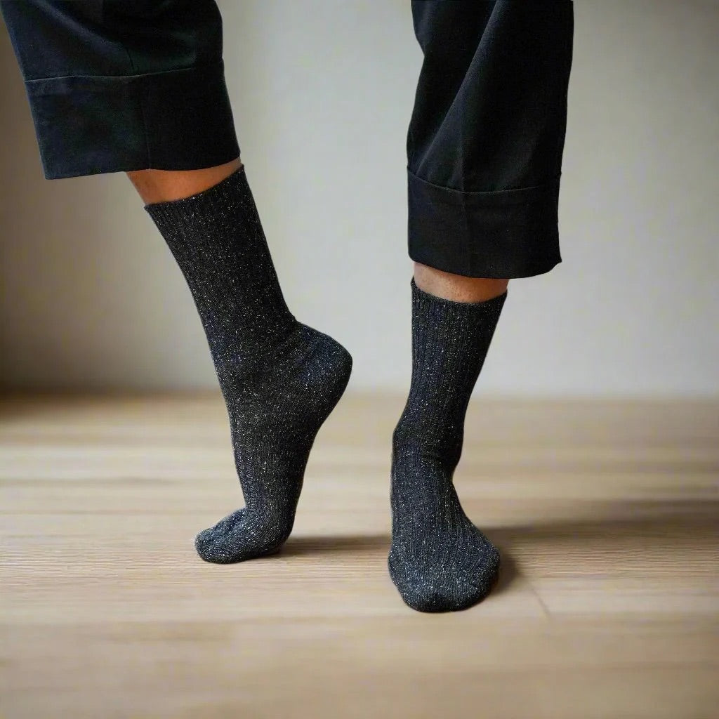 KLUE Silk & Wool Dust Star Socks - Black