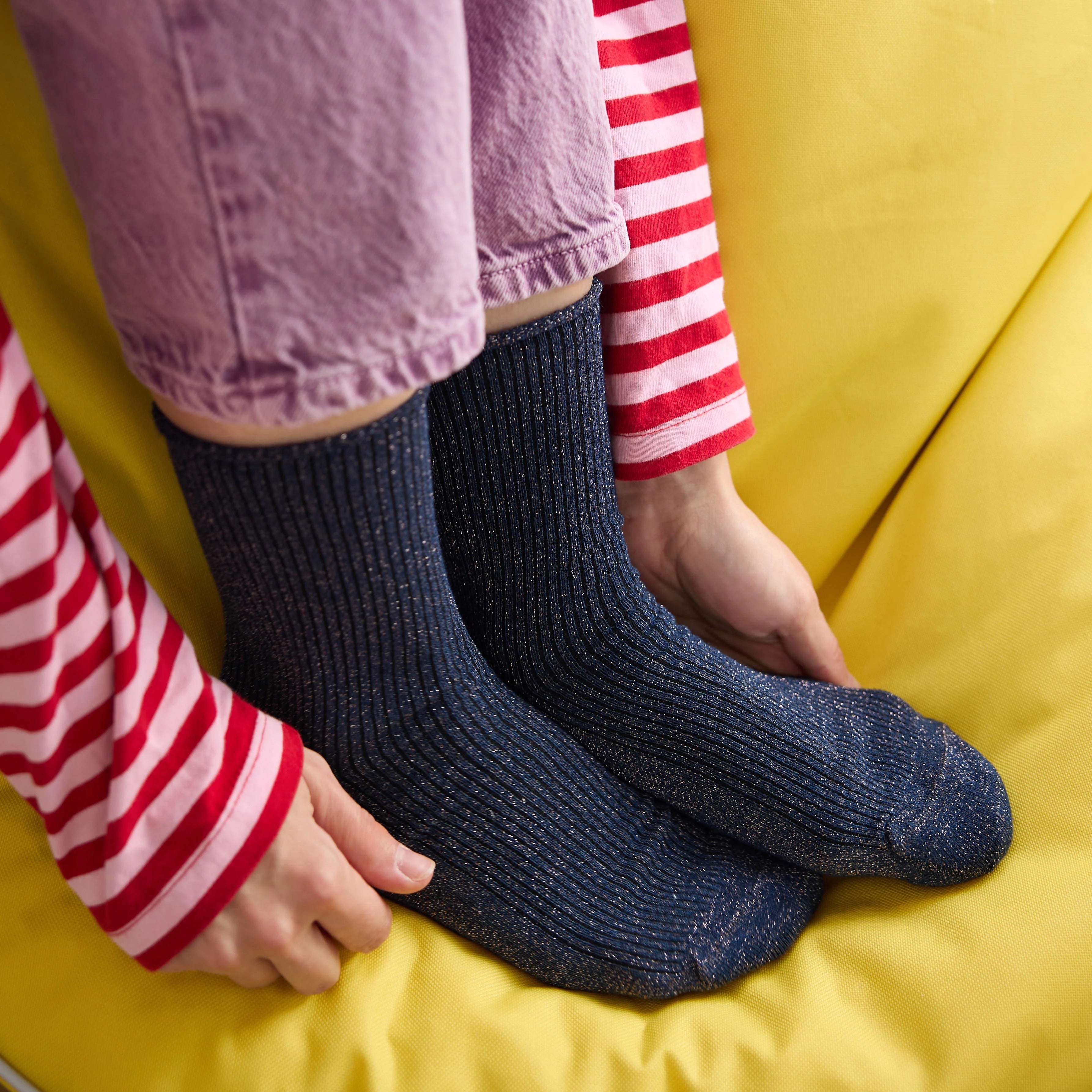 KLUE Glitter Lurex Socks - Navy Blue