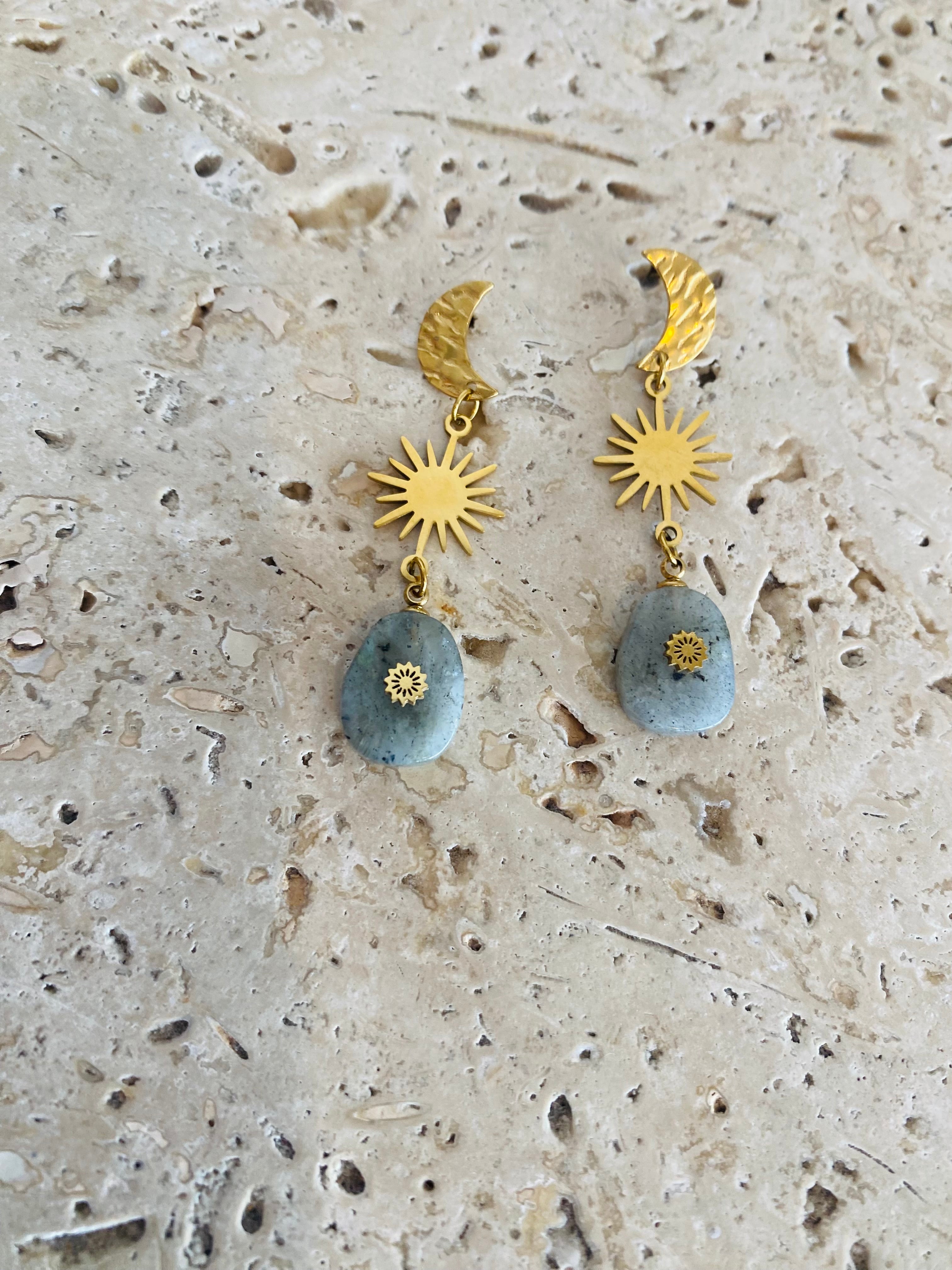 Moon Studs - Labrodite Flower