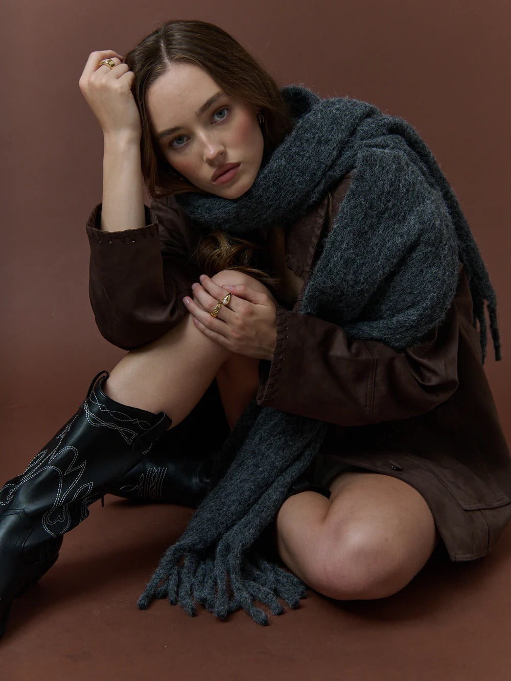 Betty Fluffy Scarf - Charcoal