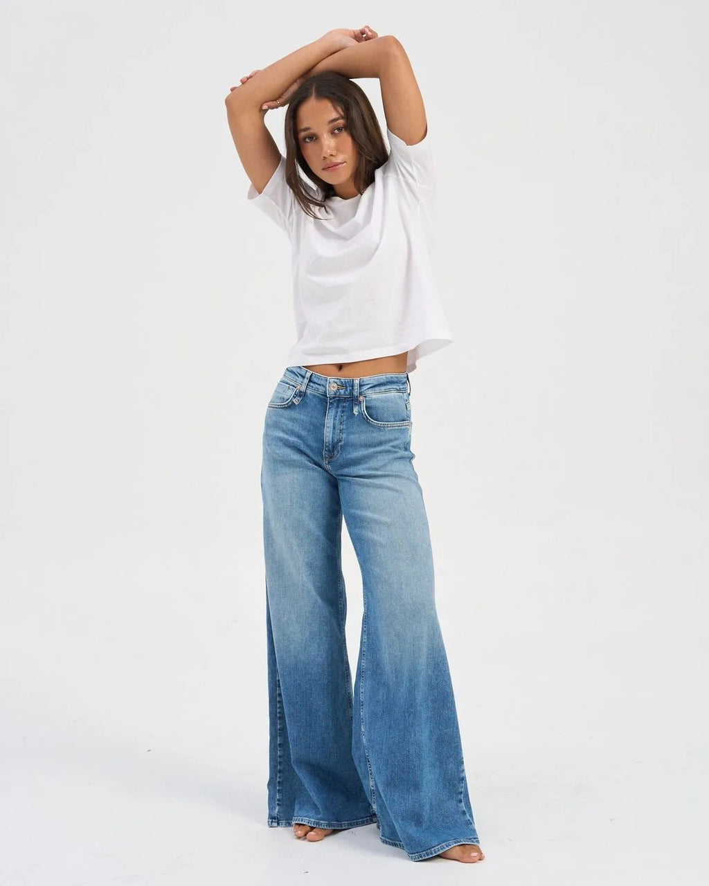 California Wide Leg Jeans - Medium Blue Denim