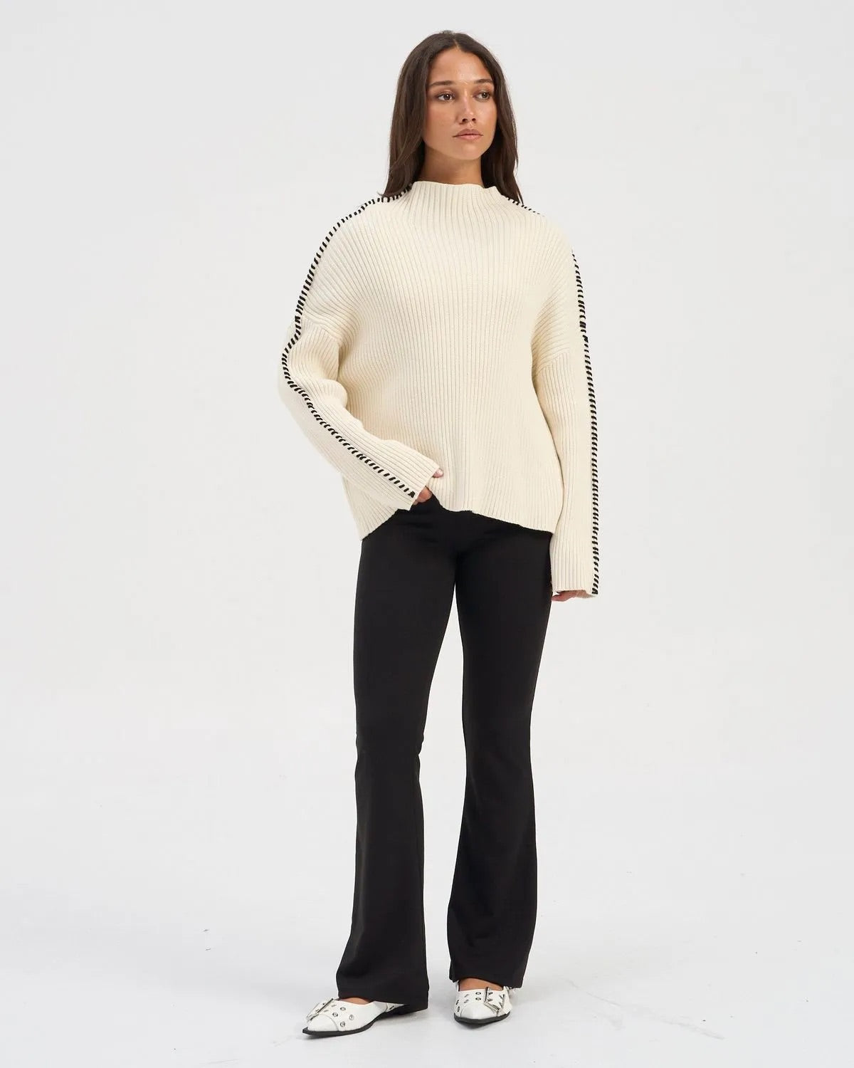 Queenie High Neck Knit - White