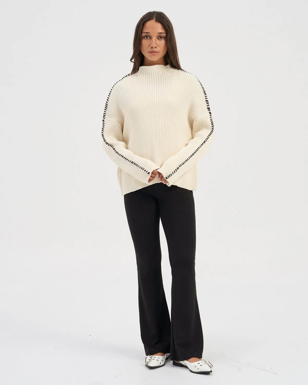 Queenie High Neck Knit - White