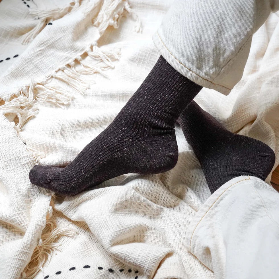 KLUE Glitter Lurex Socks - Chocolate Dark Brown