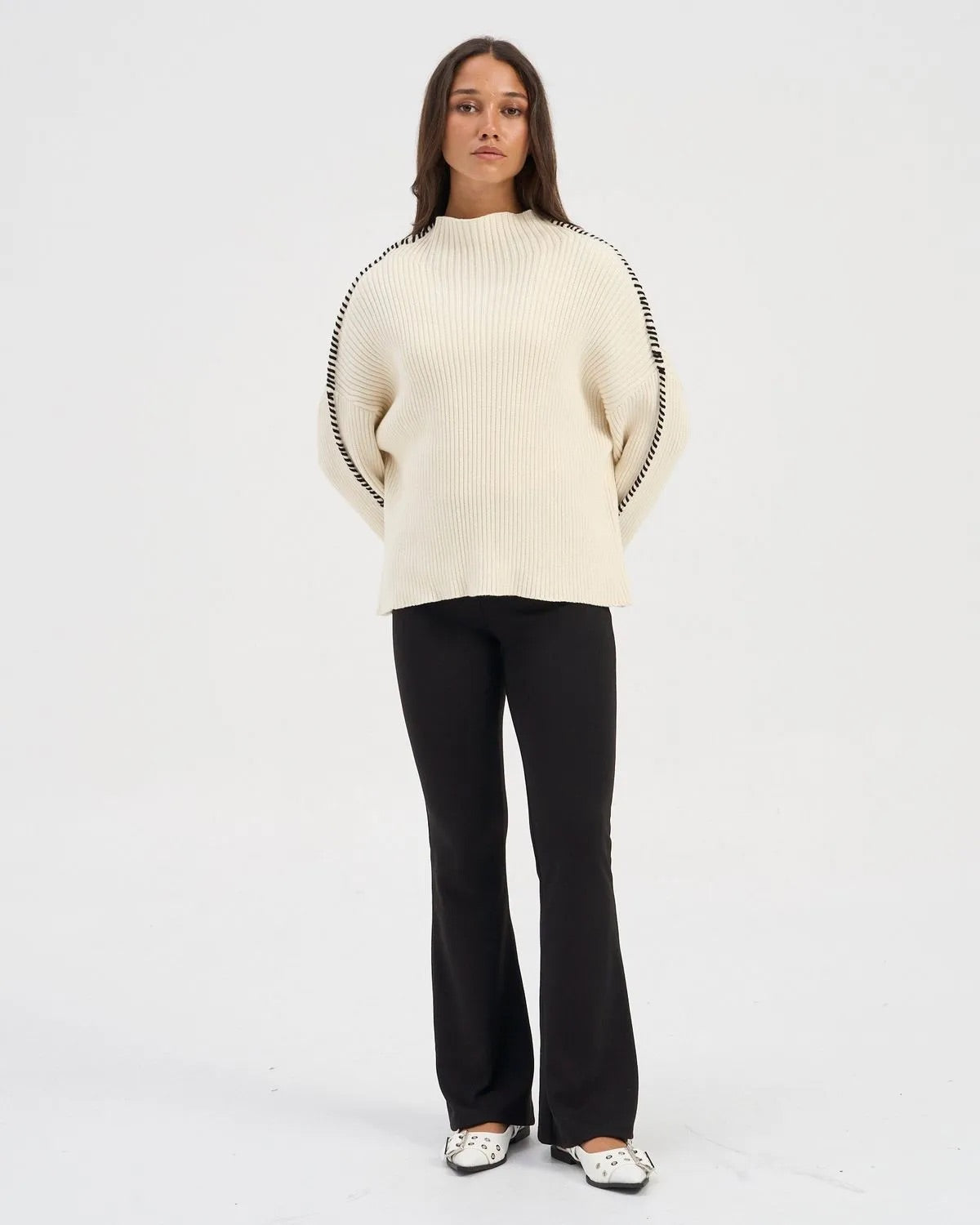 Queenie High Neck Knit - White