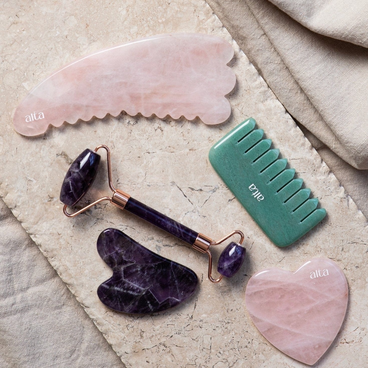 Rose Quartz Sculpted Heart Gua Sha