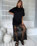 Oversized T-Shirt/Lace Dress - Black