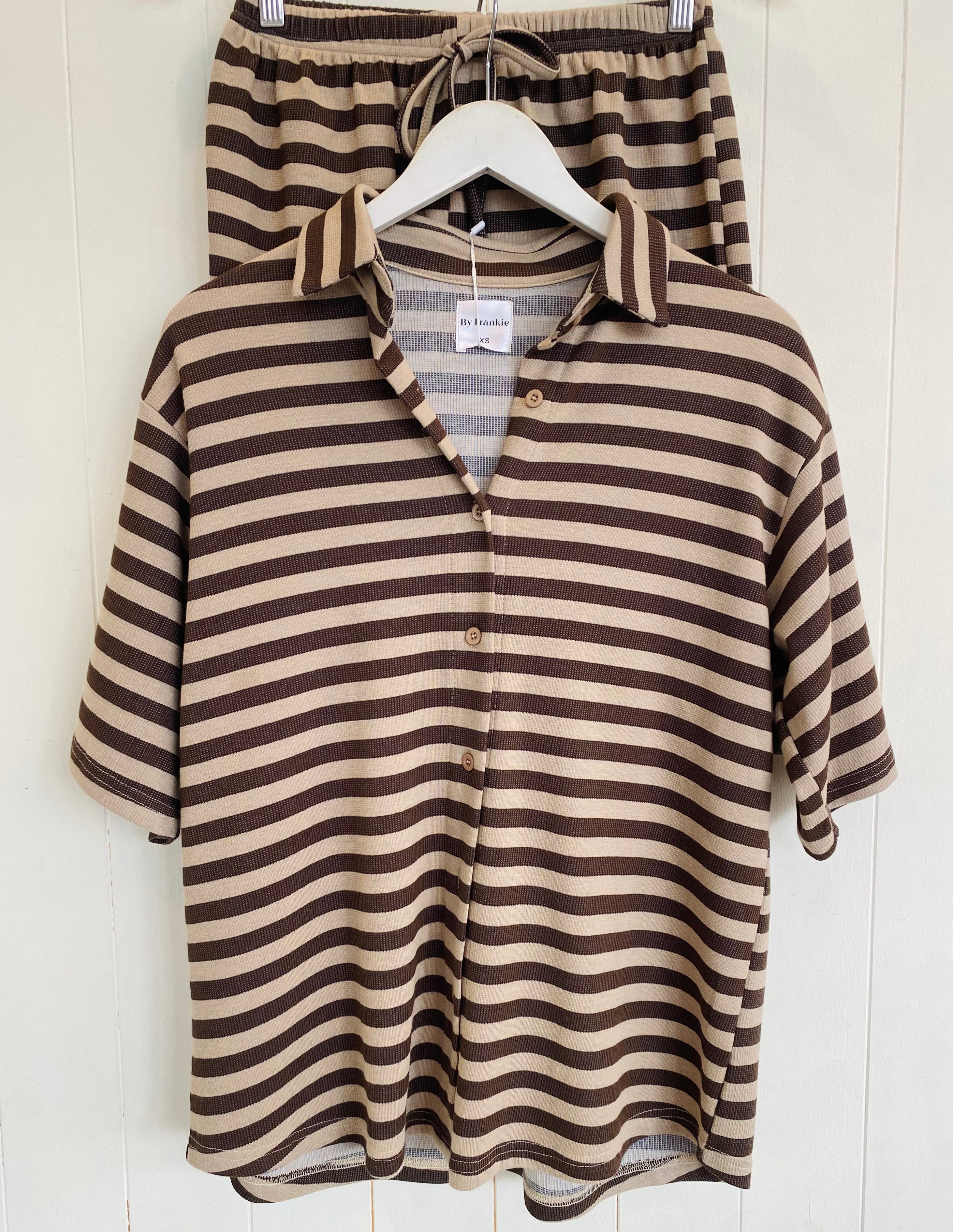 Waffle Knit Set Brown Stripe