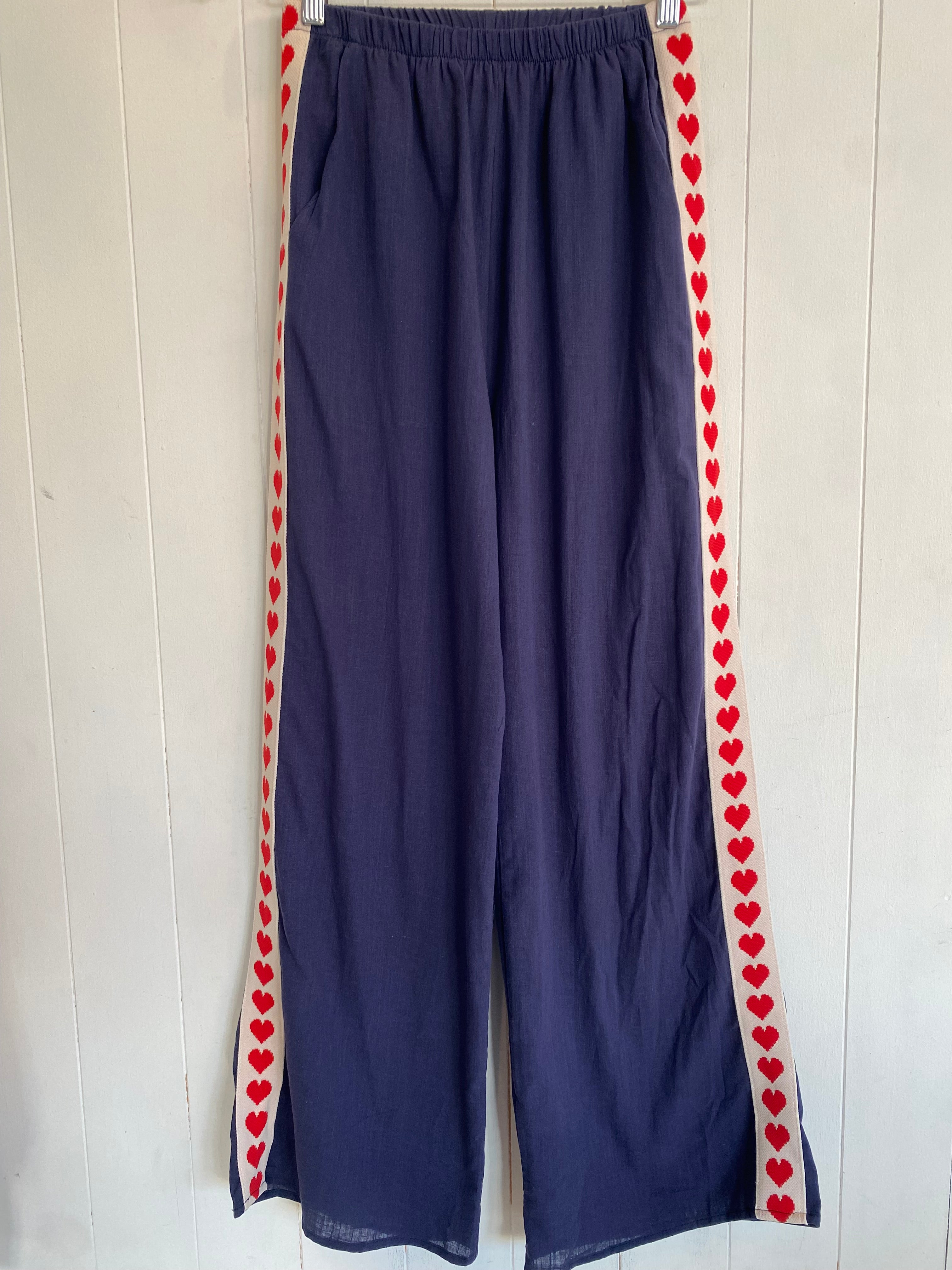 Dark Navy Racer Pant With Red Hearts