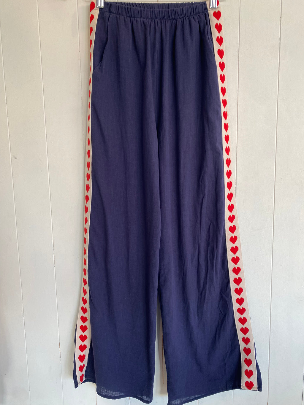 Dark Navy Racer Pant With Red Hearts
