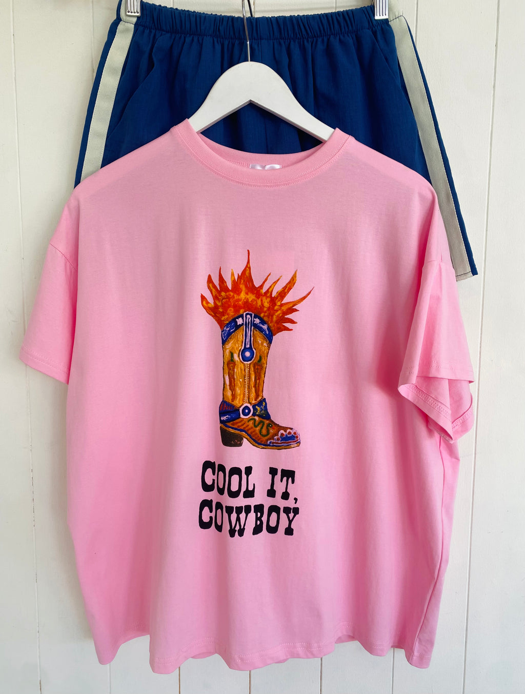 Cool It Cowboy Pink T-Shirt/Short Set Blue Racer