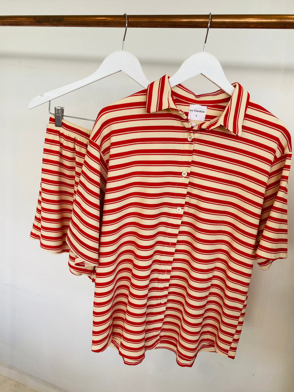 Red Stripe Knit Shirt/Short Set