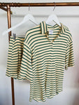 Waffle knit shirt/short set green stripe