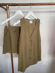 Side Panel top/short set khaki